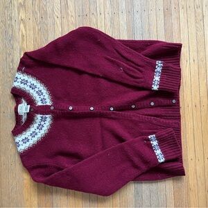 L.L. Bean Maroon and White Cardigan Sweater
